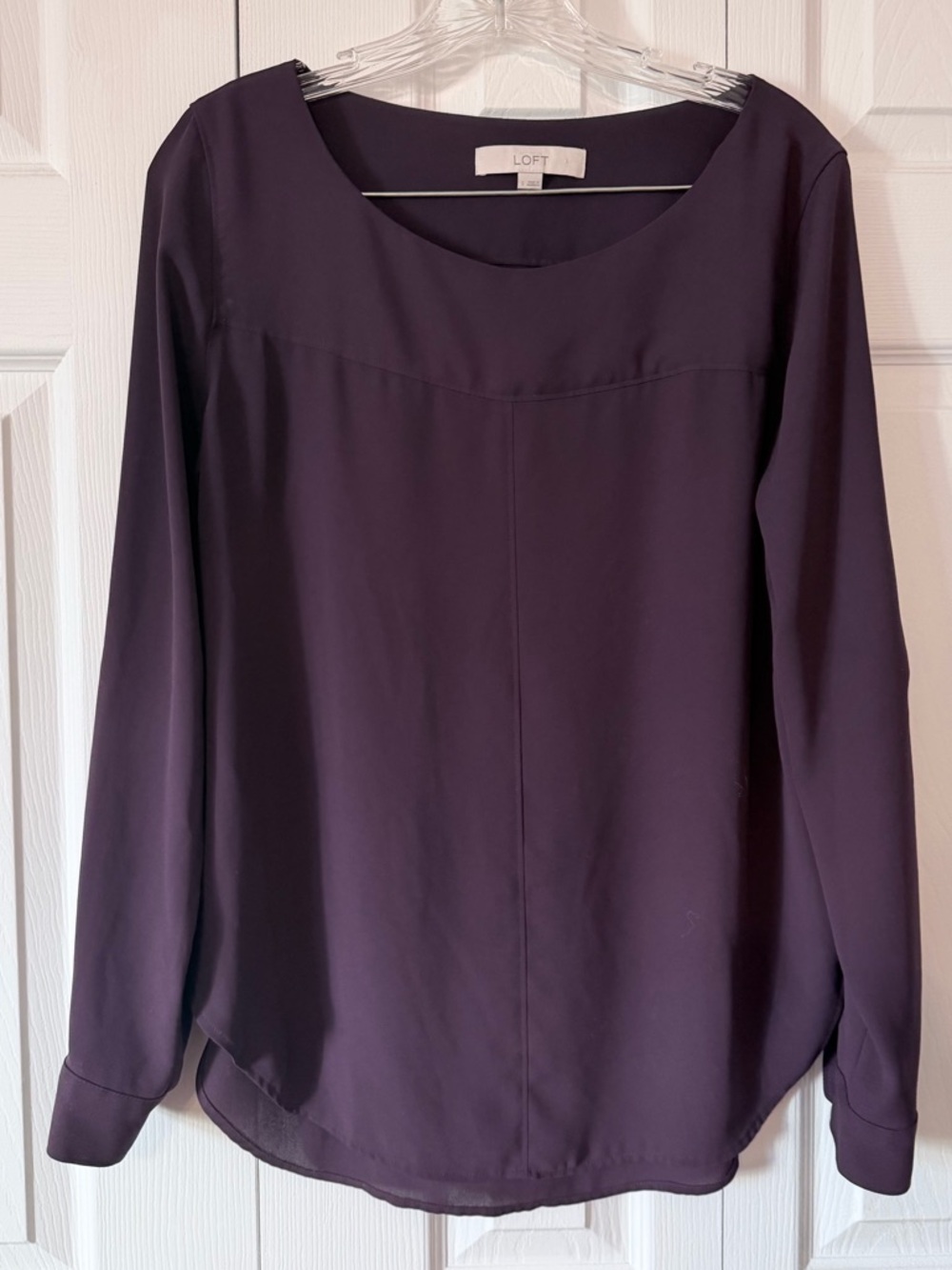 LOFT Plum Long Sleeve Scoop Neck Blouse - Deep Purple